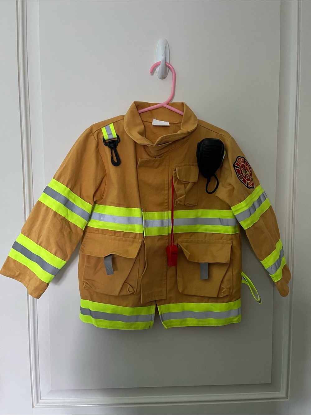 Kids Firefighter Costume Jacket in Tan with Reflective Stripes